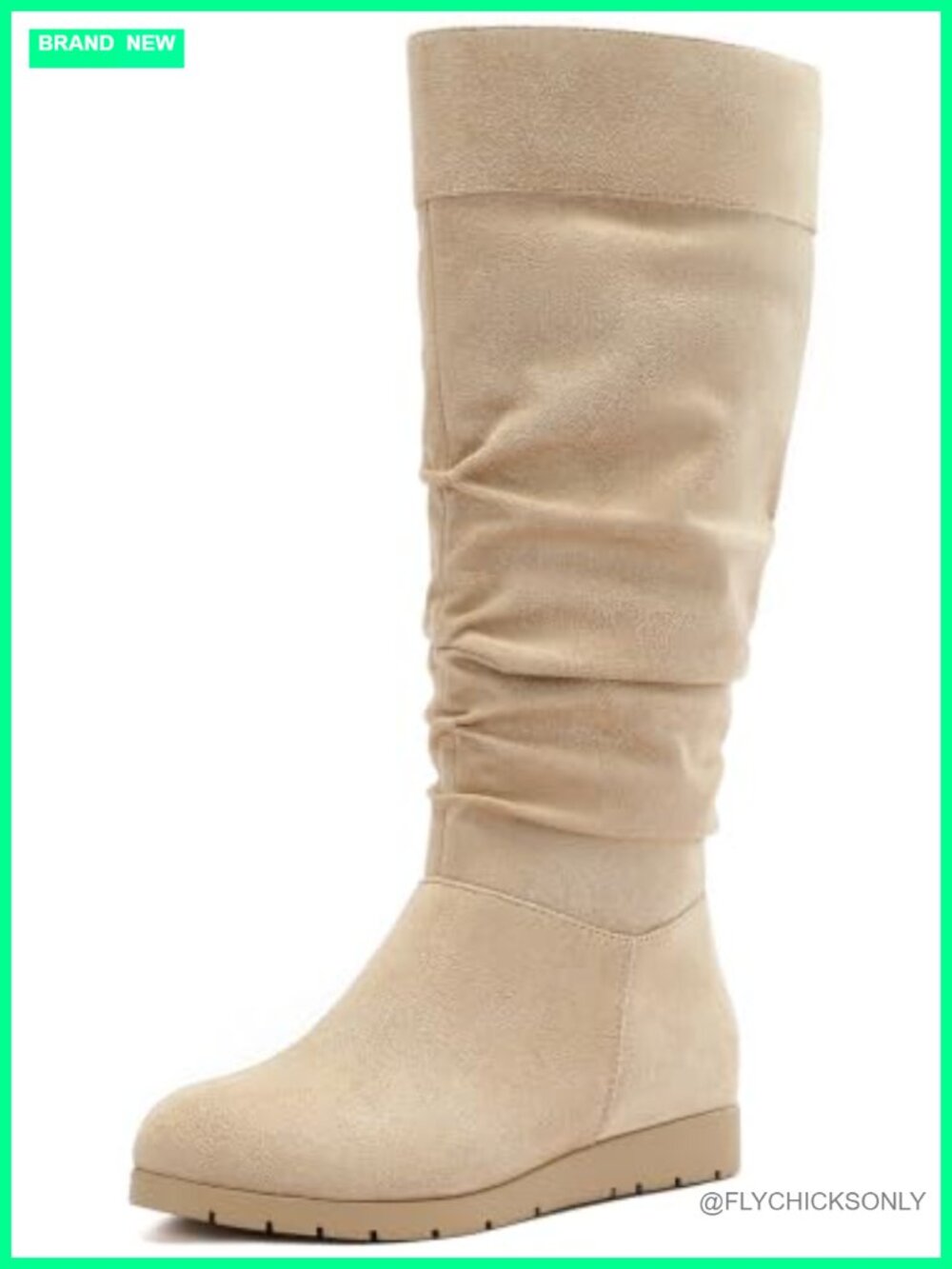 Wide Calf Knee High Boots Faux Suede Wedge Heel Slouchy Zip Boot